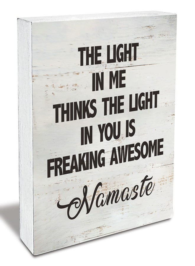 MAVOTEN Namaste Quote the Light in Me Thinks the Light in You Wood Box Sign Rusitc Wooden Box Sign Yoga Meditation Room Desk Shelf Decor (5 X 5 Inch) - Image 1
